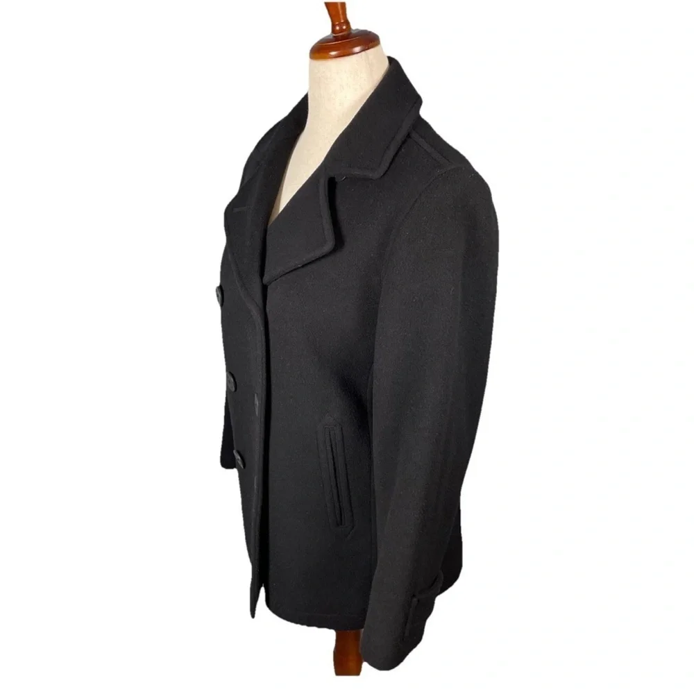LL Bean Double Breasted Lambswool Peacoat Women’s Size 10 Petite Black Classic